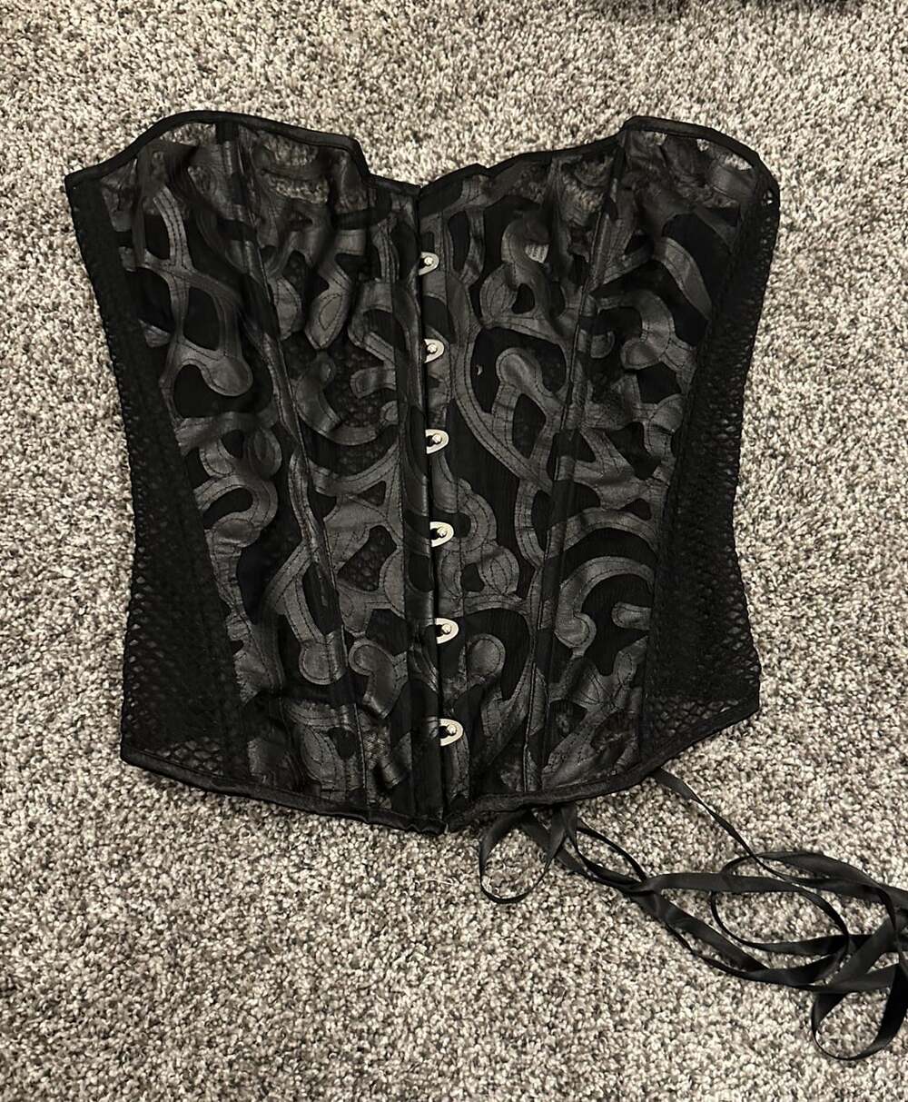 Black Brocade Lace Up Corset Top